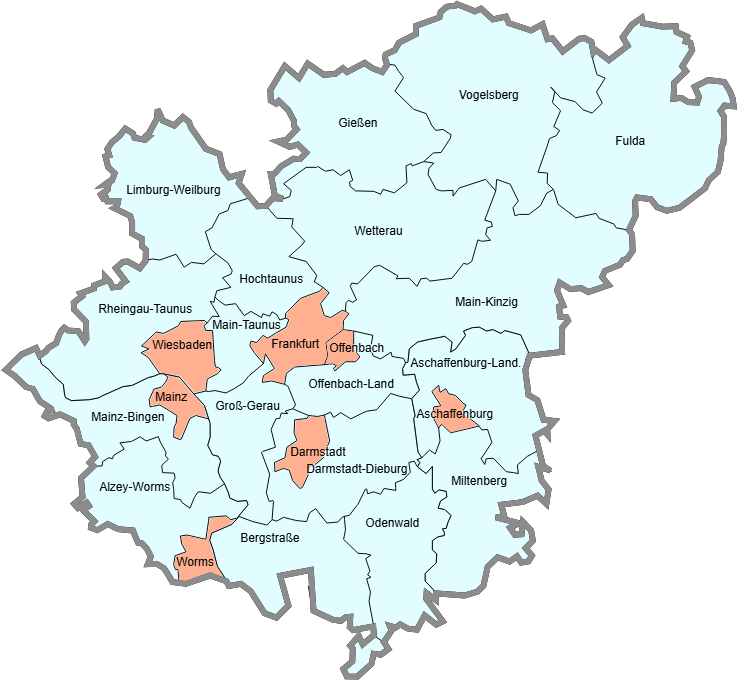 Karte des Rhein-Main-Gebiets mit hervorgehobenem Einsatzgebiet